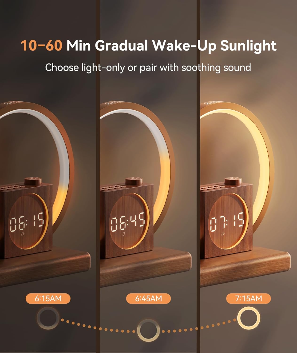 Dreamegg Sunrise Alarm Clock - Sound Machine for Sleep, 12 Ambient Colors &20-Level Dimmable Night Light, 25 Soothing Sounds, White Noise Machine, Wake Up Light for Adults, Stylish Bedroom Decor&Gift