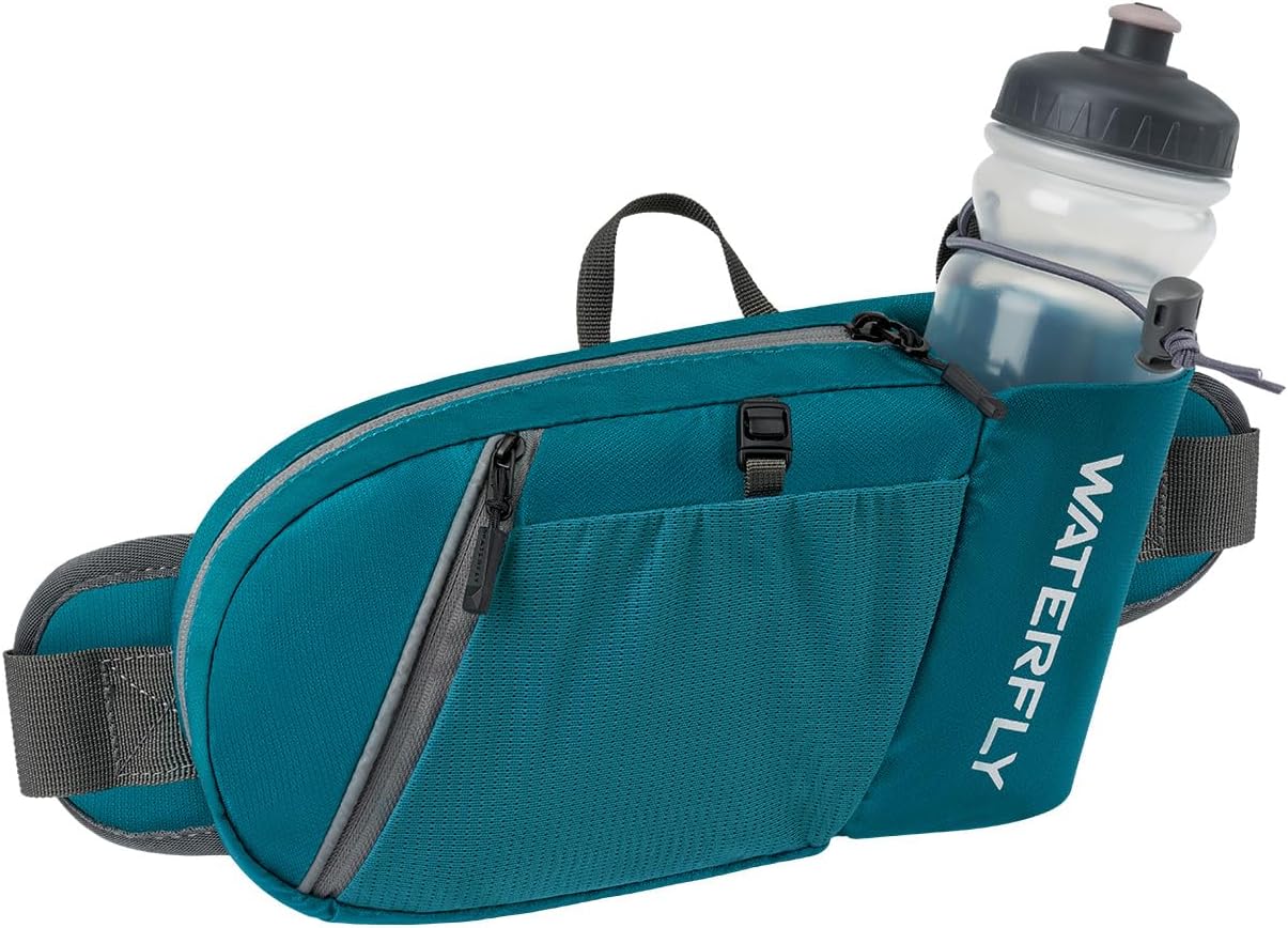 WATERFLY Fanny Pack Waist Bag: Hiking Water Bottle Holder with Strap Waist Pack for Women Men Hydration Hip Packs for Running Walking Traveling-Cyan
