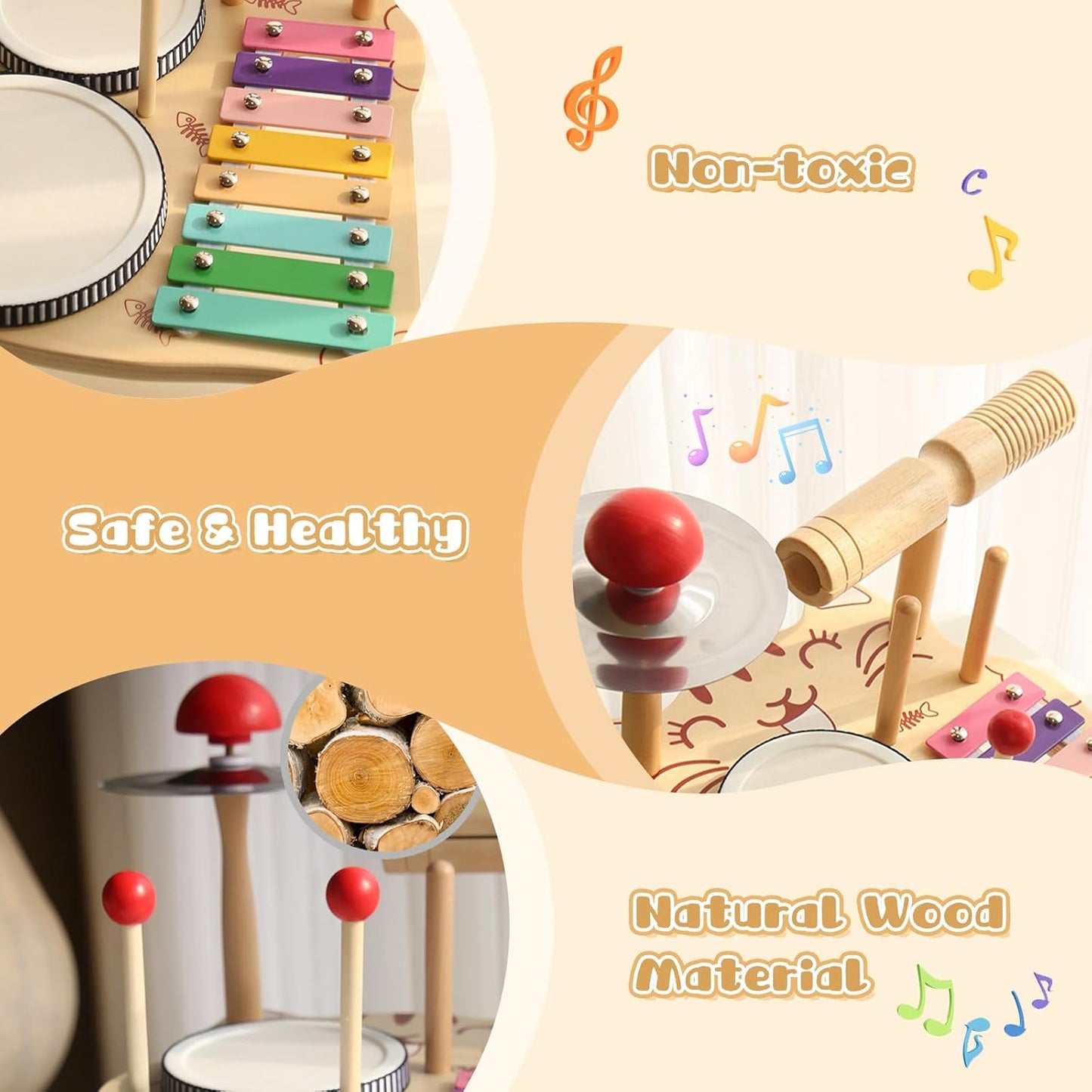 Kids Drum Set -5 in 1 Musical Instruments for Toddlers, Baby Percussion Instruments Preschool Educational Toys, Xylophone Tambourine Birthday Gifts for Boys and Girls(Big Kids Drum Set)