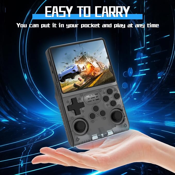 FVBADE[30000 in 1] R40S PRO Handheld Game Console 3.5 inch IPS Screen Mini Retro Console 3800mAh Portable Pocket Arcade 45+ Mainstream Emulator 256G TF Card Transparent.(Black)