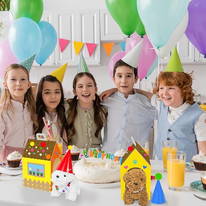 Cinrobiye 12 Sets Adopt a Puppy Party Favors DIY Dog Party Boxes Set Include 12 DIY Dog Boxes 3.93 Inch Mini Dogs Hats for Birthday Adopt A Pet Party Supplies Crafts