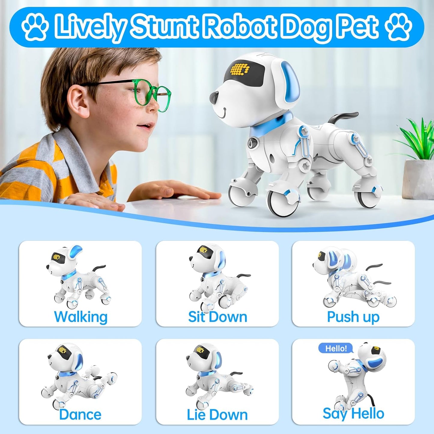 Dwi Dowellin Robot Dog for Kids 8-12,Remote Control Smart Robotic Dogs Pet Puppy Robotic Toy,Interactive Touch Walking Talking Toys for Boys Girls Christmas Birthday Gifts