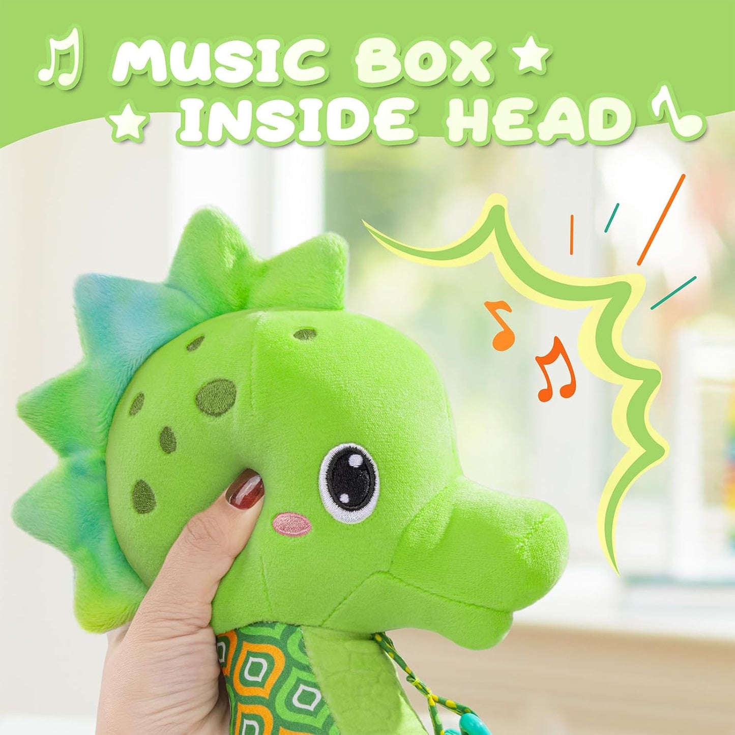 Baby Toys 0 to 12 Months, Musical Stuffed Animal Activity Soft Toys with Multi-Sensory Crinkle, Rattle and Textures, Infant Tummy Time Toys for Newborn Boys Girls, Seahorse, Green