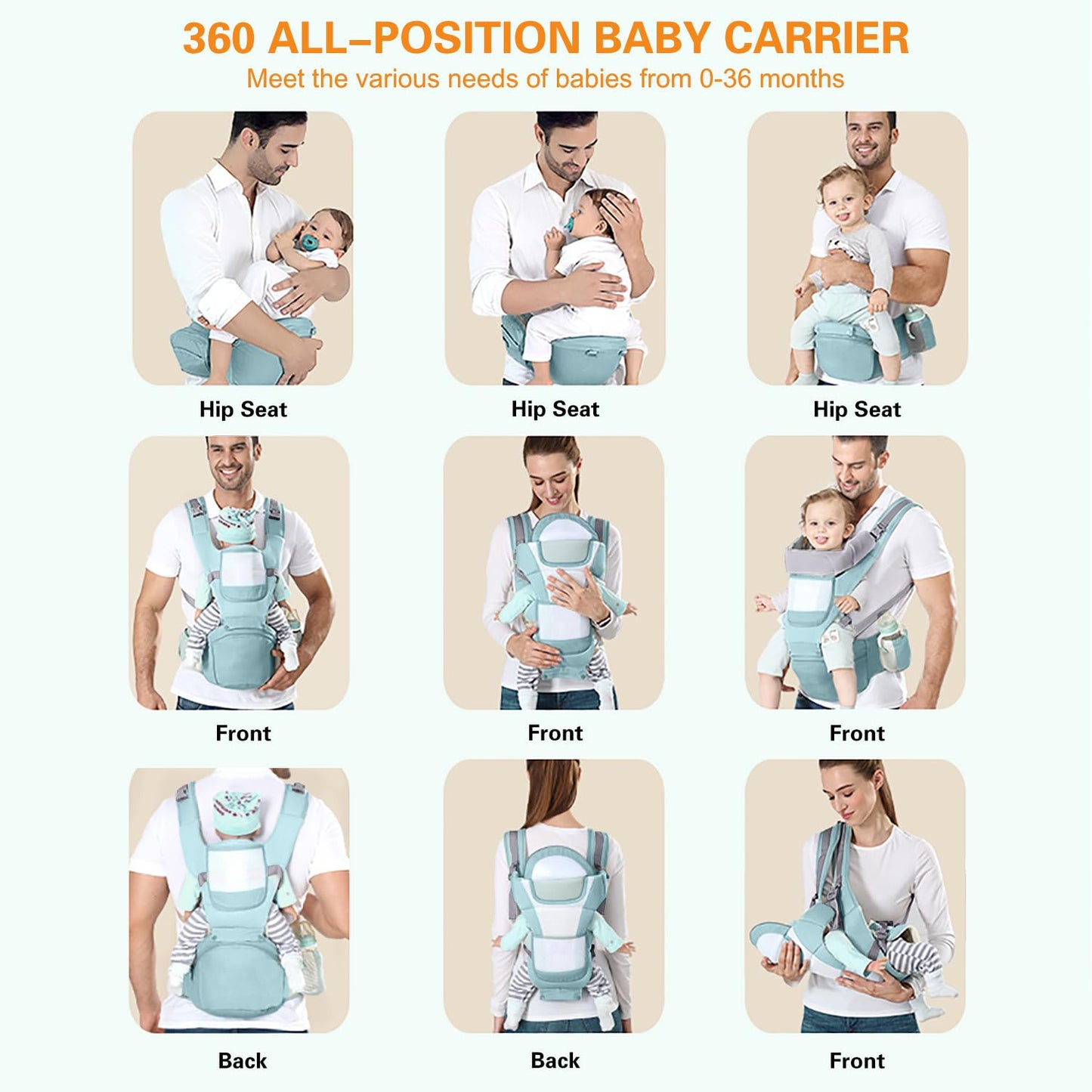 Baby Carrier Ergonomic Infant Carrier with Hip Seat Kangaroo Bag Soft Baby Carrier Newborn to Toddler 7-45lbs Front and Back Baby Holder Carrier for Men Dad Mom