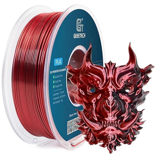 Geeetech Silk PLA Filament 1.75mm Silk Dual Color Filament, Coextrusion Dichromatic Metal-Like Shiny Consumable 1kg (2.2lbs) 1 Spool, Dimensional Accuracy +/- 0.02 mm, Black Red