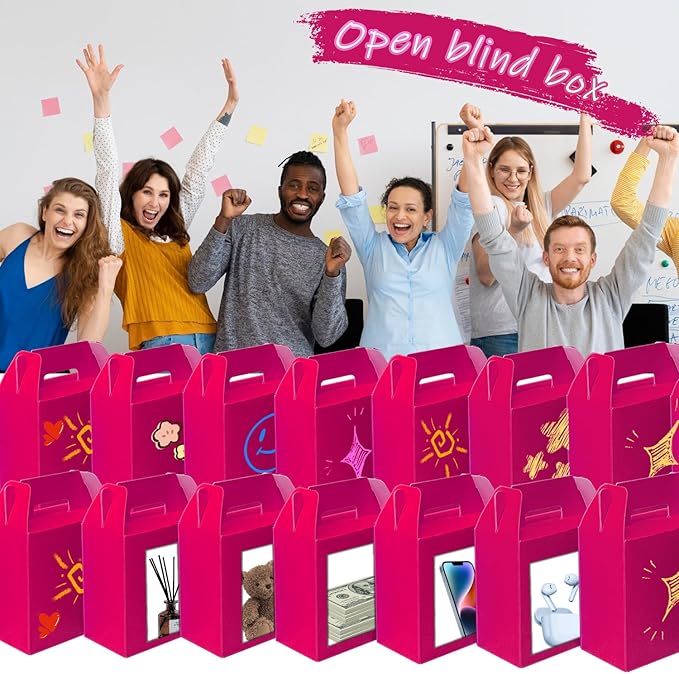 XAGLVV 24Pack Hot Pink Party Favor Treat Box Packs, 7 * 3.5 * 6.6 Inch Goodie Box with Handles, Gable Gift Boxes for Valentine's Day,Birthdays