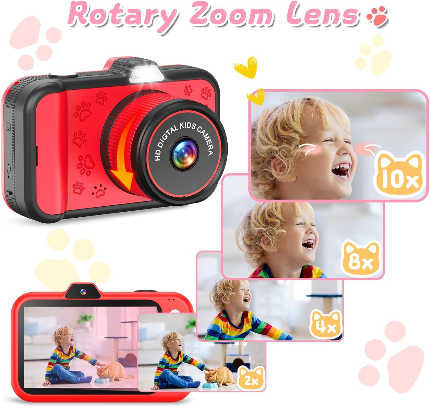 Kids Camera, Toddler Digital Camera with Rotating Zoom Lens, 3.5” Large Screen, 1080P Toy Camera for Kids with Flash, 32GB Card, Birthday Gifts for Boys Girls 3 4 5 6 7 8 9 10 11 12 Year Old