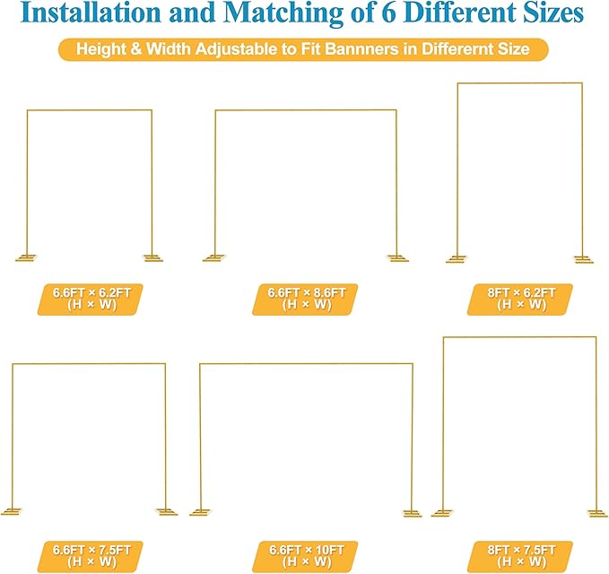 Fomcet 6.6FT x 10FT Backdrop Stand Heavy Duty with Base Gold Pipe and Drape Square Backdrop Stand Adjustable Portable Metal Arch Frame for Wedding Baby Shower Birthday Parties Banquet Decorations