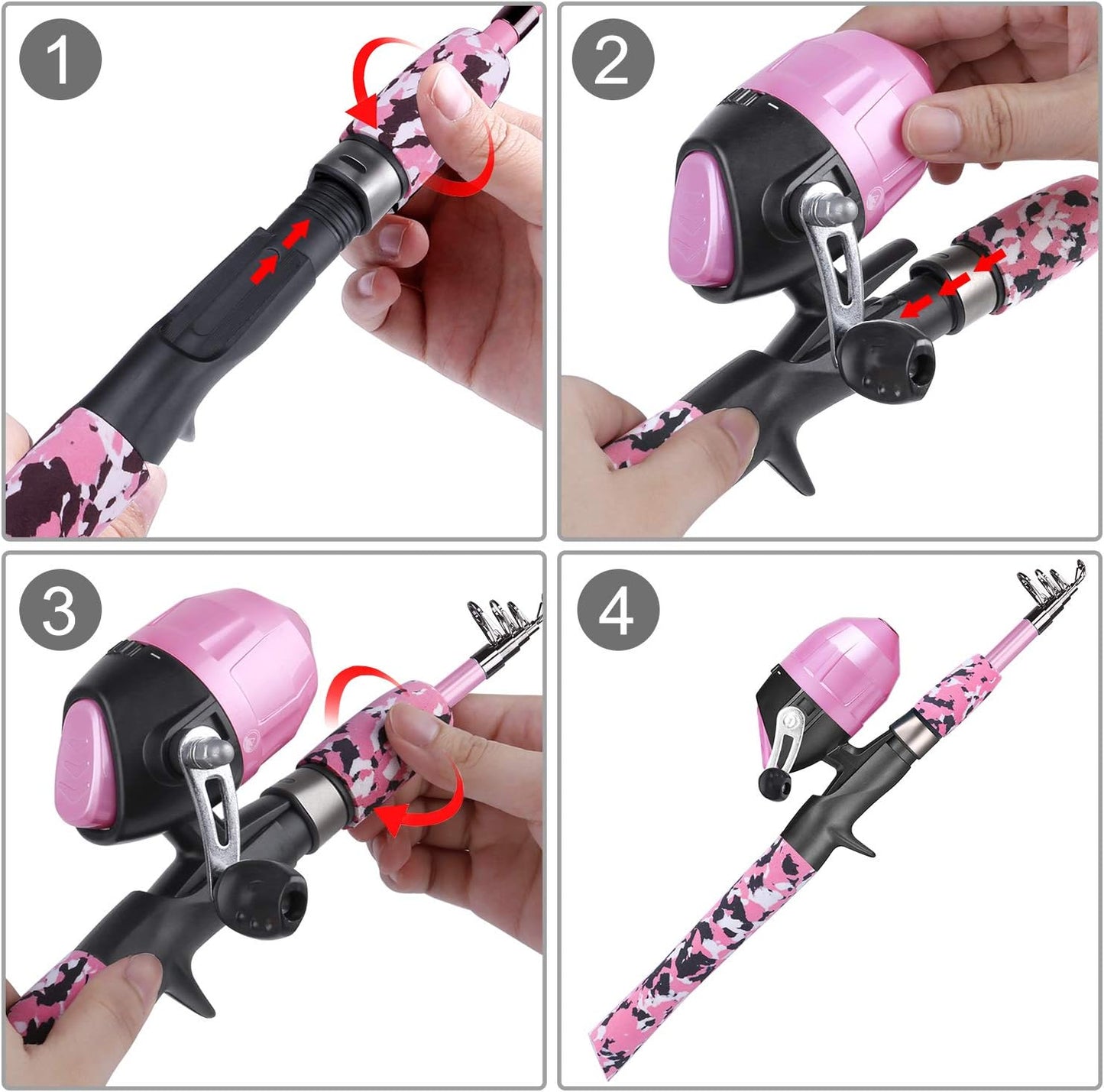 ODDSPRO Kids Fishing Pole Pink, Portable Telescopic Fishing Rod and Reel Combo Kit - with Spincast Fishing Reel Tackle Box for Girls, Youth