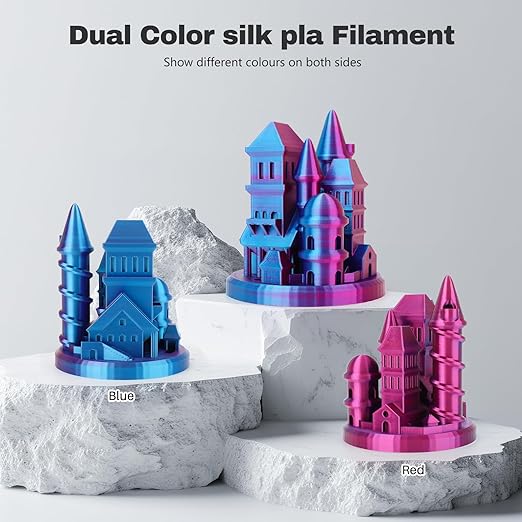Silk PLA Filament 1.75mm Red Blue Dual Color PLA 3D Printer Filament 2 in 1 Coextrusion 1KG Spool(2.2lbs) 3D Printing Filament Dimensional Accuracy +/- 0.03mm Fits for Most FDM 3D Printers