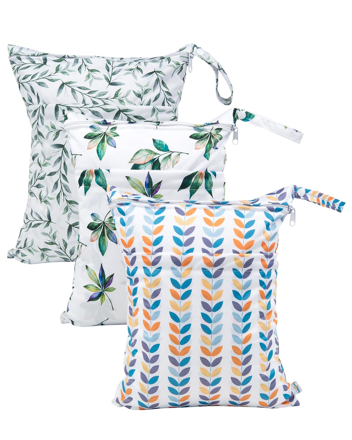 babygoal Wet Dry Bags for Baby Cloth Diapers, Washable Travel Bags, Beach, Pool, Gym Bag for Swimsuits & Wet Clothes with Two Zippered Pockets 3 Pack 3LN08