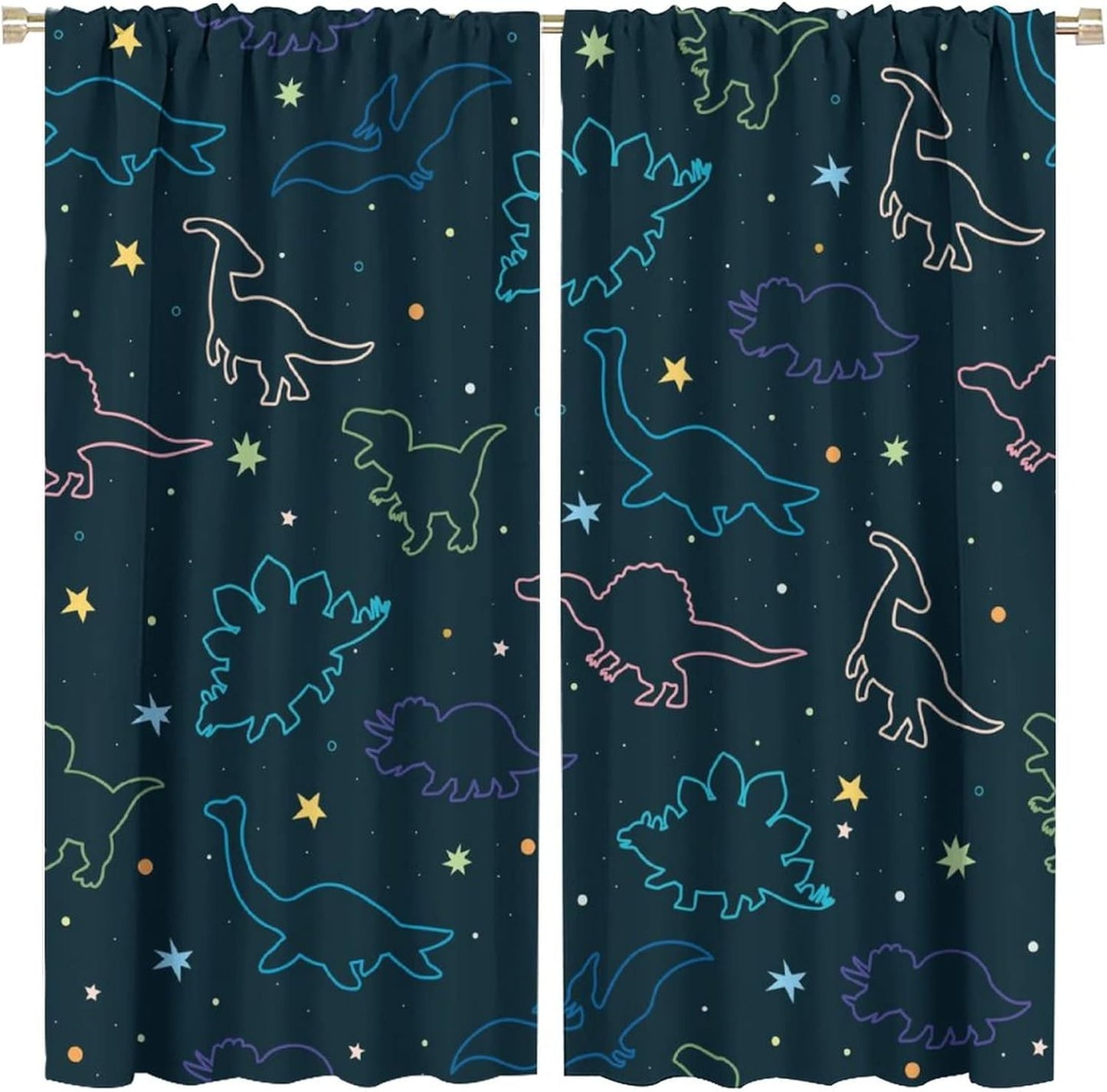 Cartoon Colorful Dinosaur Curtains for Boys Girls Home Decor, Astronaut Funny Outer Space Star Blackout Rod Pocket Window Drapes for Bedroom Living Room W21xL45in Decor