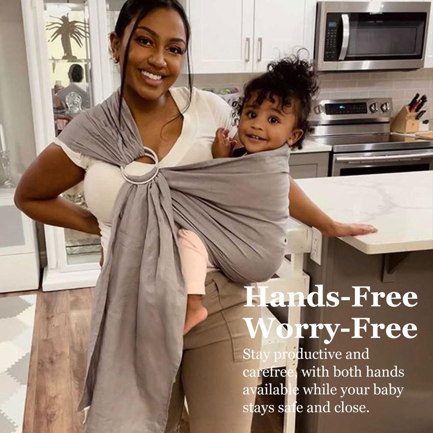 Ring Sling Baby Carrier, Soft Linen Cotton Baby Sling Carrier Newborn to Toddler, Baby Wrap Carrier for Plus Size Parents, Perfect Shower Gift, Grey