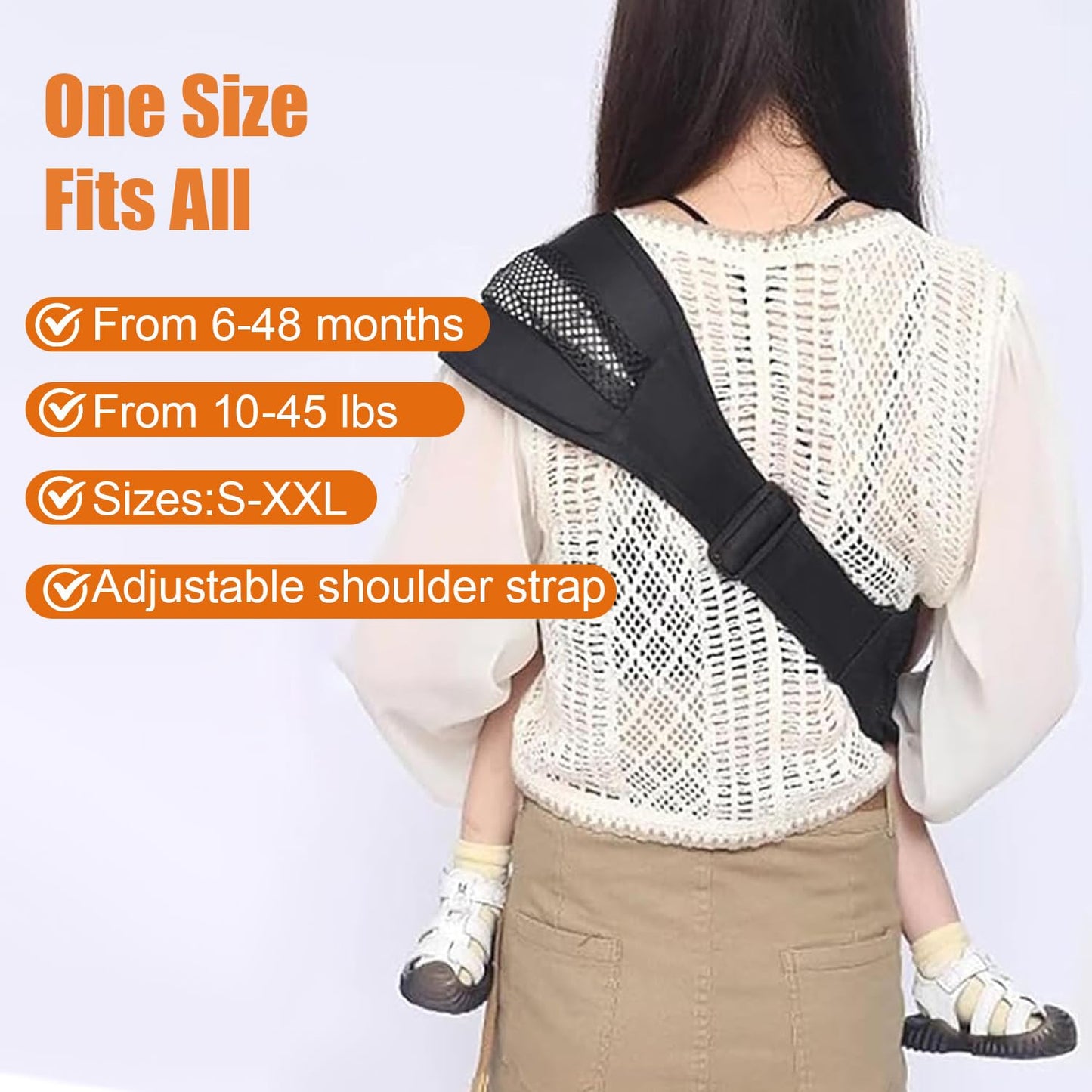 Baby Sling Carrier Toddler Carrier One Shoulder Adjustable Shoulder Strap Labor-Saving Baby Sling 10-45lbs(Grey,Mesh)