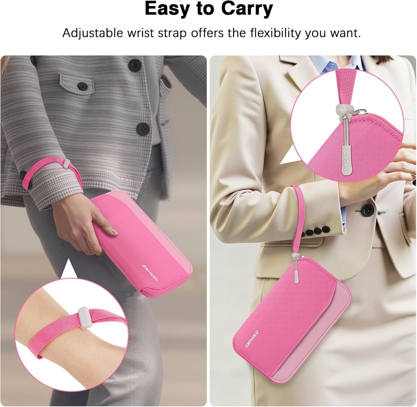 MoKo Passport Holder Family for Men and Women, RFID Travel Passport Wallet with Multiple Compartments, Travel Document Organzier for Cards, ID, Tickets, Keys, Pink