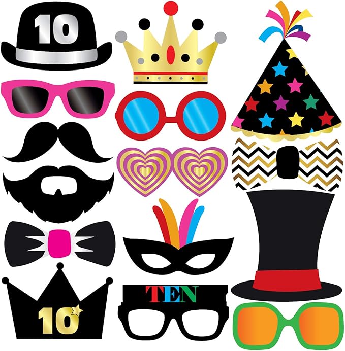 10th Birthday Photo Booth Party Props - 40 Pieces - Funny 10th Birthday Party Supplies, Decorations and Favors
