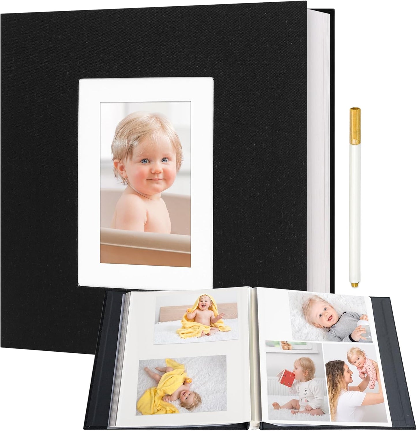 Vienrose Photo Album Self Adhesive for 2x3 4x6 5x7 8x10 Pictures DIY Scrapbook 40 Blank Pages Linen Cover Memory Book for Wedding, Baby Growth, Travel, Black