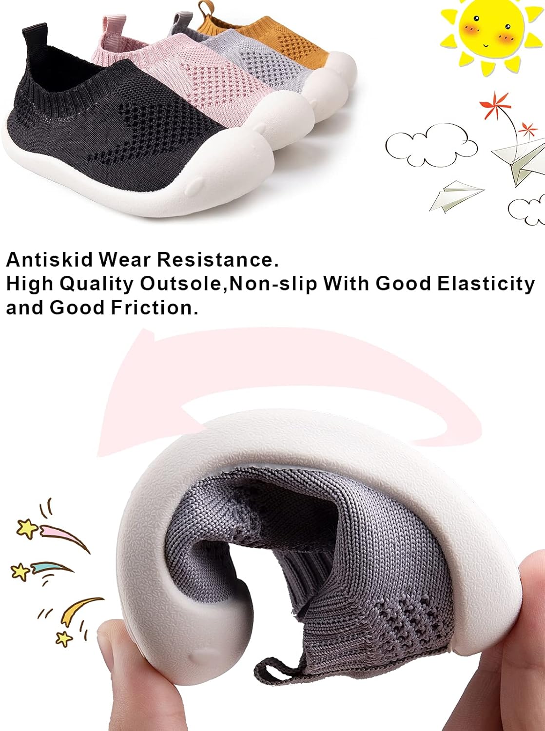 Baby First-Walking Shoes 1-4 Years Kid Shoes Trainers Toddler Infant Boys Girls Soft Sole Non Slip Cotton Canvas Mesh Breathable Lightweight TPR Material Slip-on Sneakers Outdoor