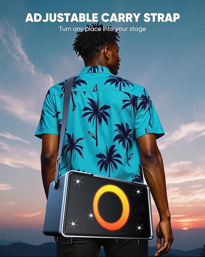 GFEEN Portable Bluetooth Speaker: 200W Peak, Deep Bass, 15H Playtime, Large Party Wireless Speakers, Powerful Loud Sound, Light Show, Fast Charging for Outdoor, Backyard, Home(Silver with 2Mic)