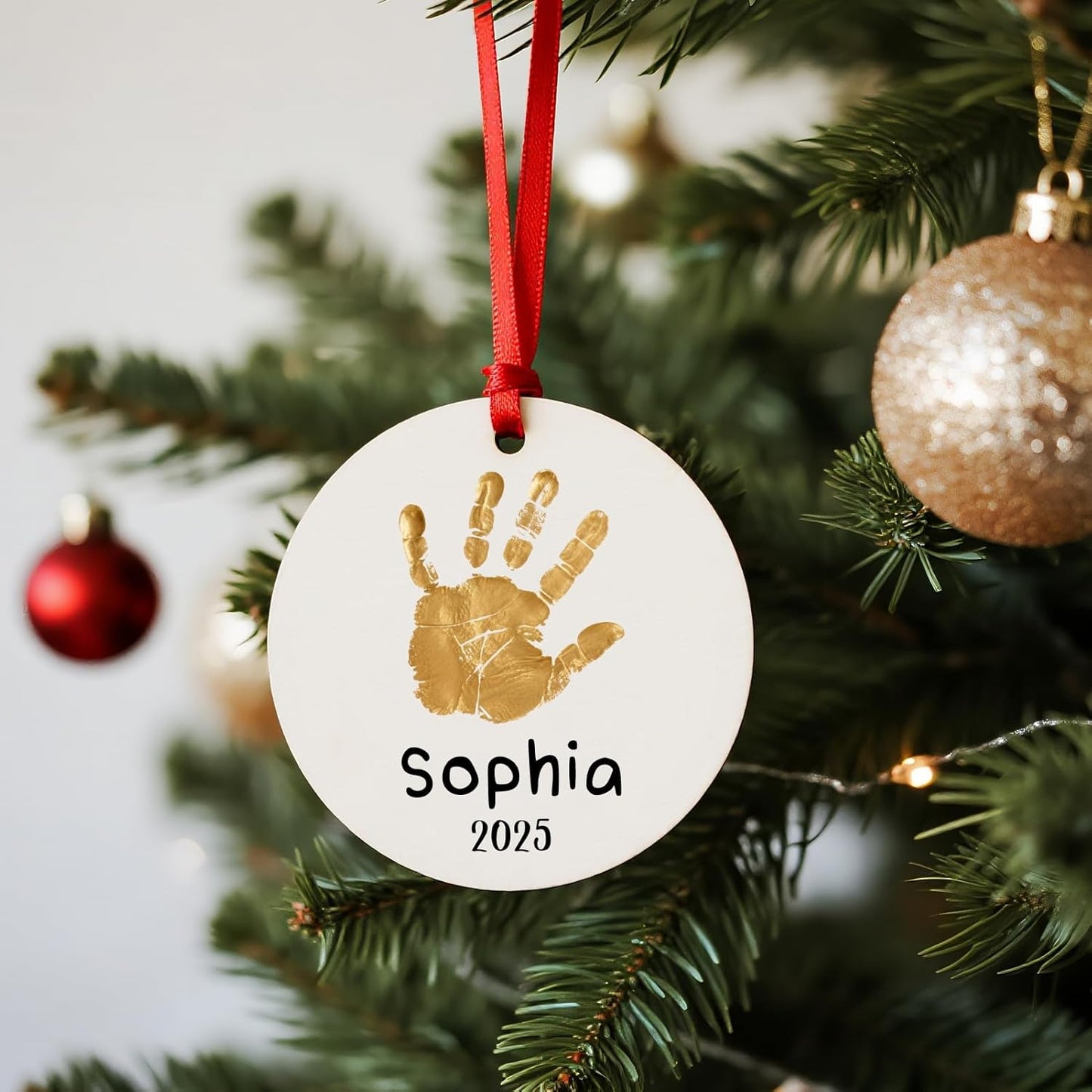 Baby Hand and Footprint Ornament - Baby's Frist Christmas Ornament with Photo, Name, Date - Personalized Baby Gift, Newborn Keepsake, New Mom Gifts