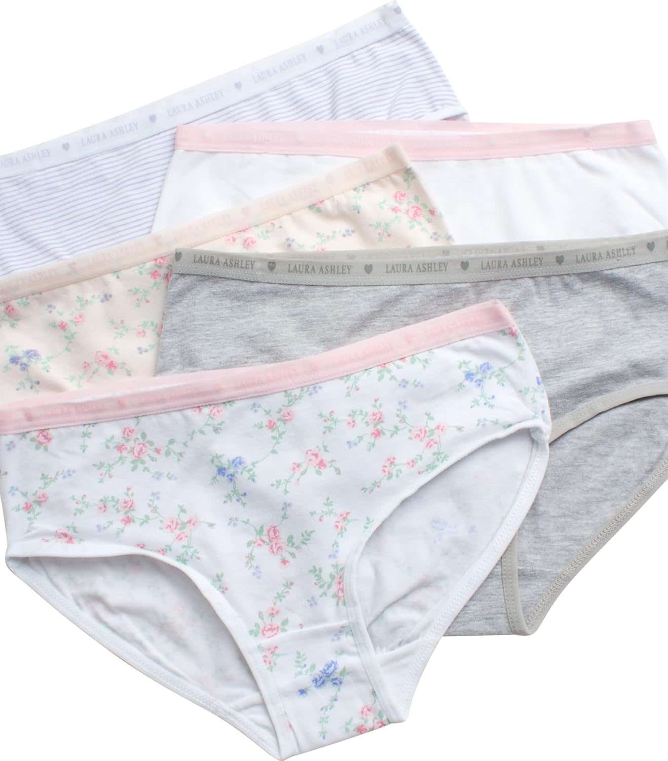 Laura Ashley Girls Underwear - 5 Pack Soft Stretch Breathable Panties for Girls - Lightweight Cotton Panties (Size: 4-12)
