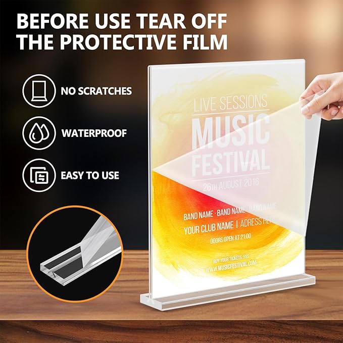 Acrylic Sign Holder 8.5 x 11, Double Sided Sign Holder Stand, Plastic 6 Pack Table Paper Stand, Vertical Menu Flyer Stand, T Shape Table Flyer Holder