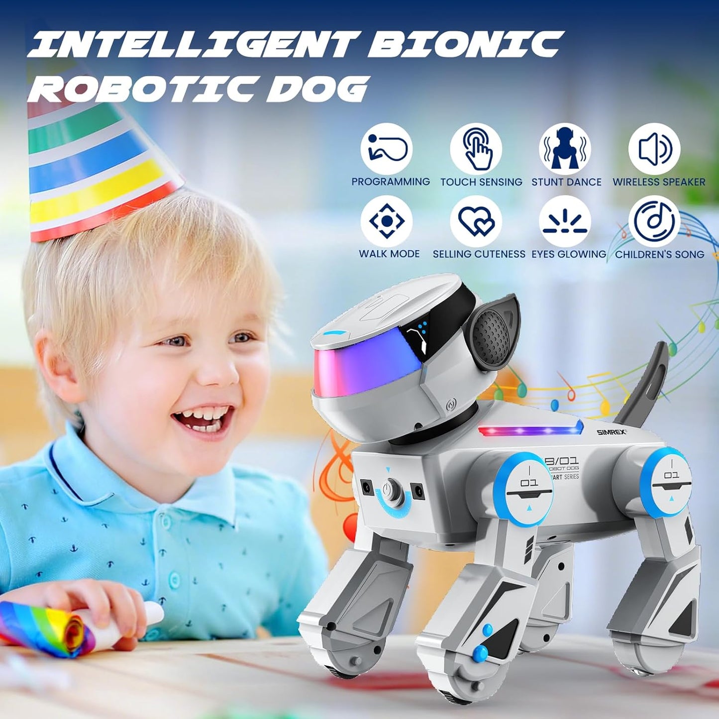 Robot Dog Toys for Kids – Smart Interactive Robot Puppy with Bluetooth,Touch Sensor, Dance Tricks, LED Eyes, 2 Rechargeable Batterys, Gift for Kids Boys and Girls(Gray)
