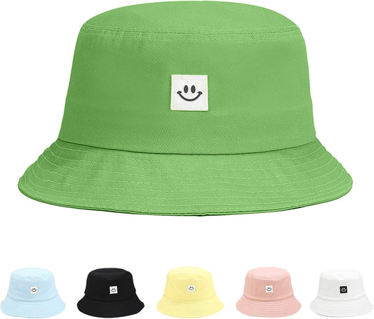 Kids Sun Hat Smile Face Bucket Hat for Girls Boys Summer Sun Protection Cotton Unisex Beach Cap
