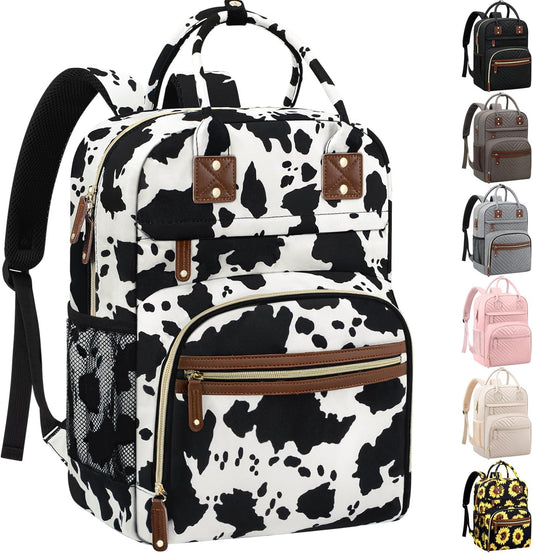 Large Capacity Baby Diaper Bag Backpack with Insulated Pockets, Waterproof, Stylish Cow Print Design, Suitable for Boys and Girls