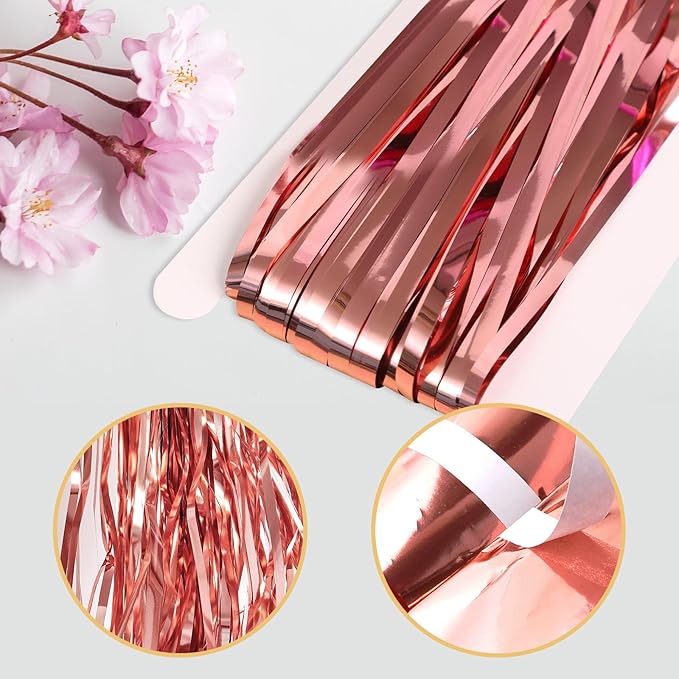 5 Pack Rose Gold Fringe Backdrop 3.2ft x 8.2ft Foil Curtain Tinsel Fringe Curtains for Birthday Party Decoration Wedding Christmas Decoration