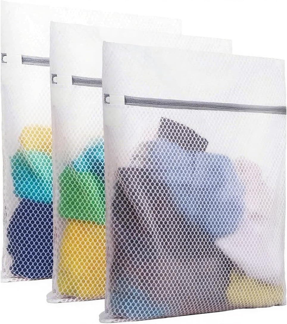 PrettyCare 3 Large (16x19inch) Mesh Laundry Bags for Delicates, Durable Honeycomb Wash Bags with Premium Zippers - Laundry Essentials Mesh Bags for Lingerie, Bras, Socks, Sweater, Travel & Organizing