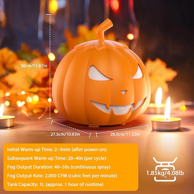 Fog Machine with LED RGB Lights, 800W Halloween Fog Machine with Remote Control, Pumpkin Smoke Machine 12 Colors Lighting Effect for Halloween Show Outdoor Camping Halloween Decorations