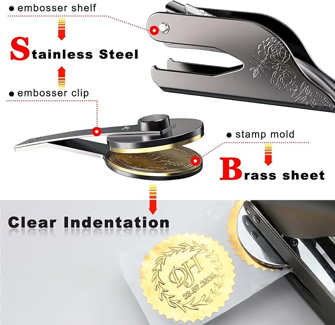 Book Embosser Personalized - Embosser Stamp Custom for Book, Cards, Paper, Napkins, Perfect for Book Lovers, Personal Library and Wedding, A Thoughtful Gift for Any Occasion - Flower 02