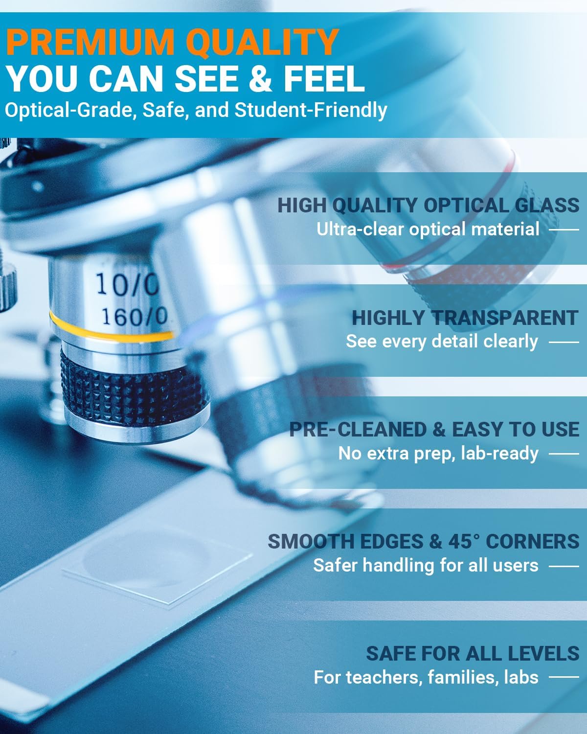 Microscope Slides and Covers Kit – 50 Blank Pre-Cleaned Glass Slides for Microscope, 100 Cover Slips, for Teachers, Students, Families, and Science Enthusiasts