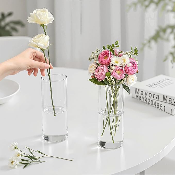 60 Pack Glass Cylinder Vase for Centerpieces, Clear Flower Glass Vases for Wedding Decorations, Hurricane Floating Candle, Holder for Table Centerpiece Wedding Home Décor