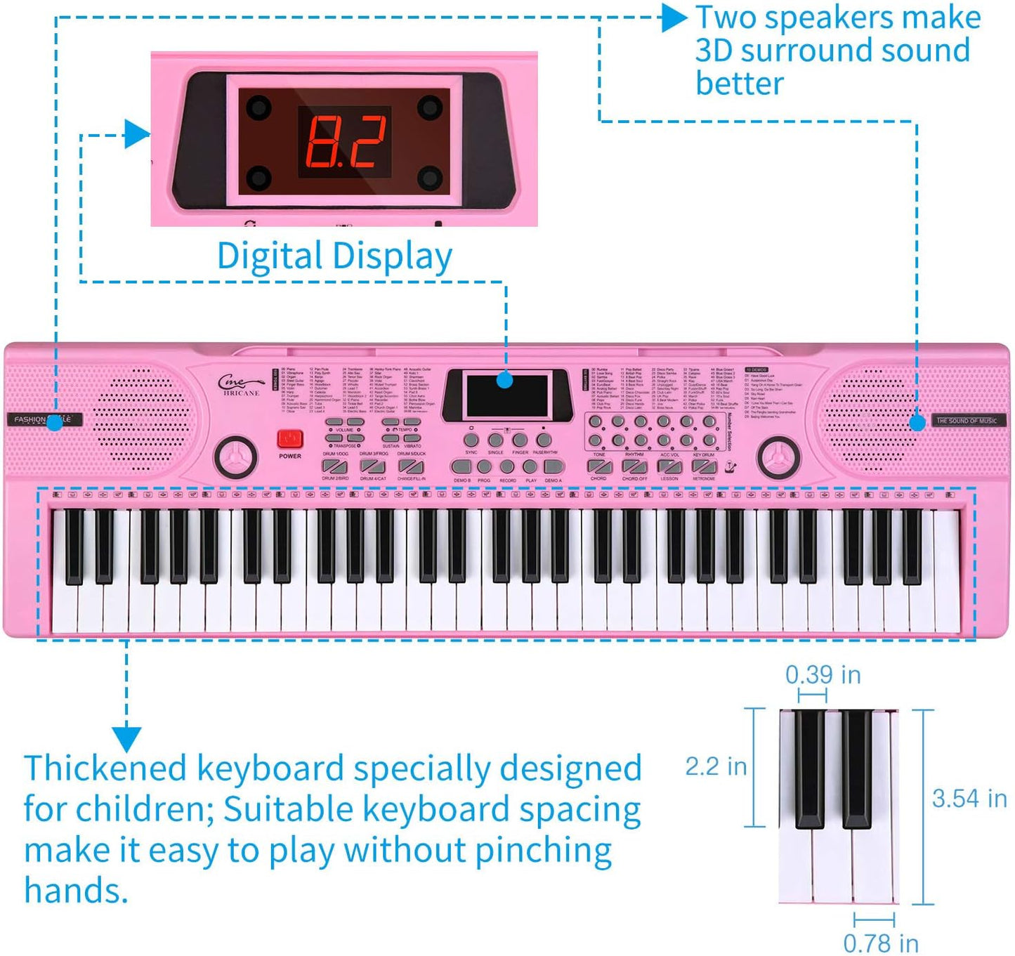 Hricane Piano Keyboard, 61 Keys Beginner Electronic Keyboard Portable Digital Music Keyboard, Early Education Music Instrument with Microphone & Music Sheet Stand