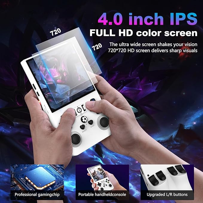 R36MAX Retro Handheld Game Console, 4.0 Inch 720x720 IPS Screen, Built-in 22,000+ Classic Game, Portable Hand Held Open Source Linux System, 4000mAh Battery Retro Gaming Console (White 128GB)