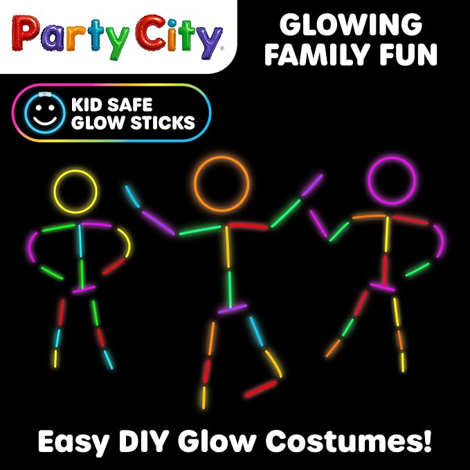 Party City 100 Glow Sticks Bulk Party Pack 8”– Neon Glow in the Dark Party Supplies, Glowsticks with Connectors Bracelets & Necklaces, Light Up Favors for Kids, Adults, Birthdays, Parties, Decorations