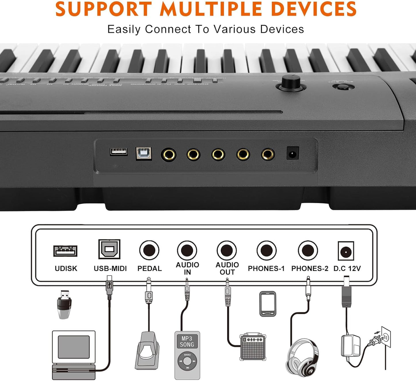 MUSTAR Digital Piano 88 Key Semi Weighted for Beginners, 88 Key Weighted Keyboard Piano with Stand, Full Size Electric Piano Keyboard 88 Keys, Build-in Speakers, Sustain Pedal (Gray-Light Up)