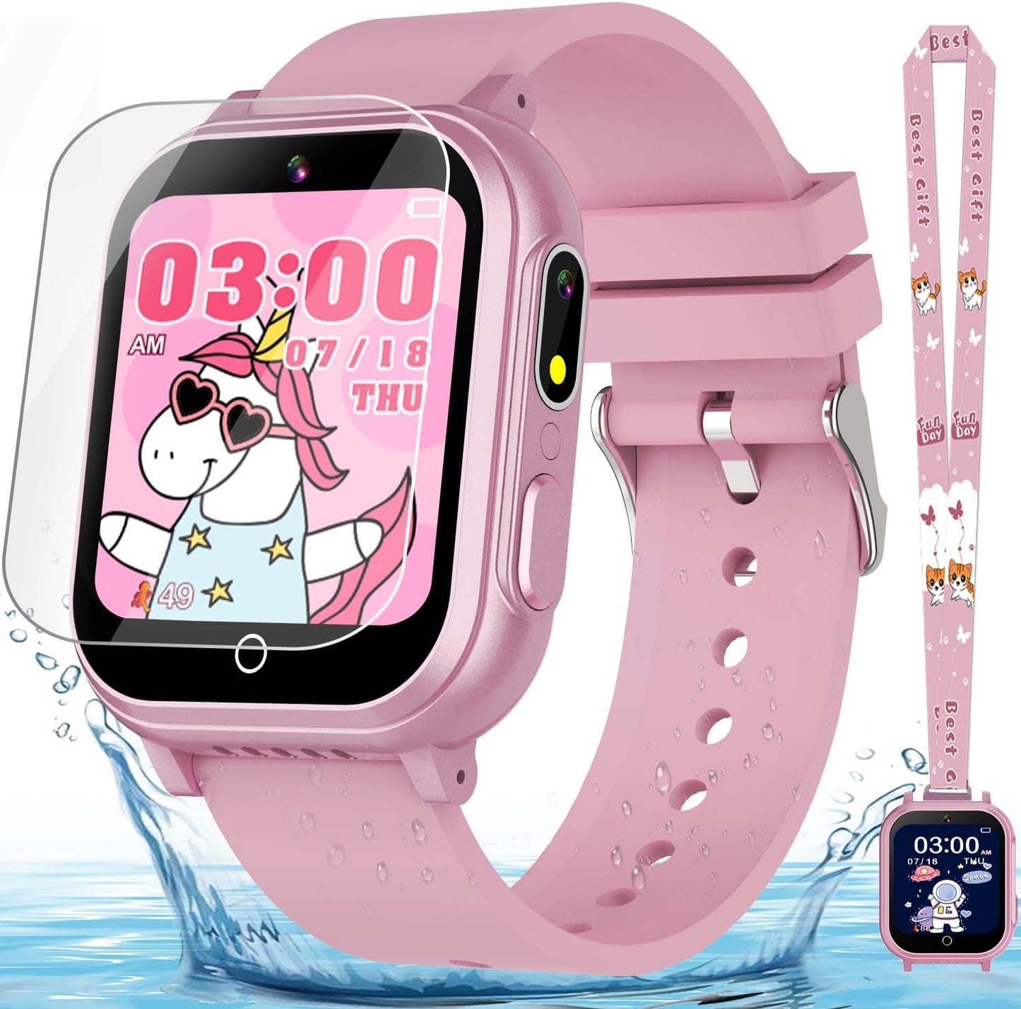 Kids Smart Watch Gift for Girls Ages 3-12, IP67 Waterproof, 32 Puzzle Games, HD Touchscreen Dual Camera Vedio Pedometer Music Player, Kids Watch Toy Birthday Gifts for Girls Ages 5 6 7 8 9 10 (Pink)