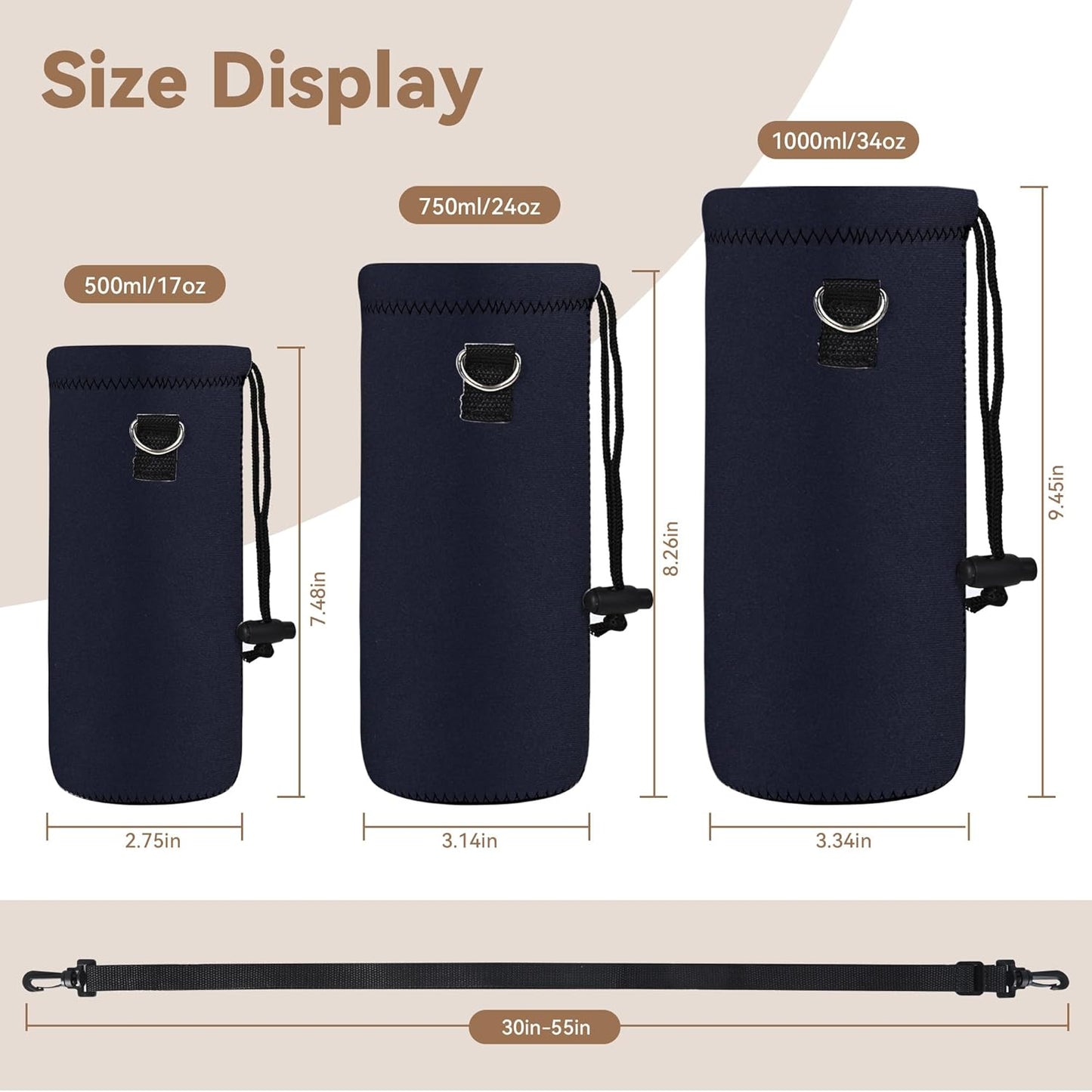 AUPET Water Bottle Bag Carrier,24oz/32oz Insulated Neoprene bottle Sling Holder Case Pouch Cover for 1000ML/750ML Bottles with Shoulder Strap for walking