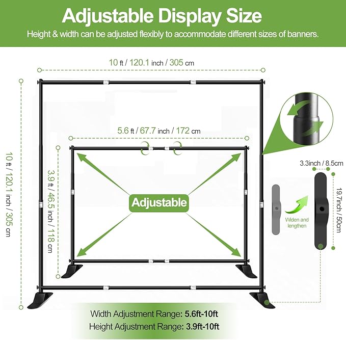 FUDESY 10x10 ft Backdrop Banner Stand, Heavy Duty Adjustable Background Kit With Carrying Bag, Step and Repeat Photography Frame for Trade Show Display Photo Booth Parties
