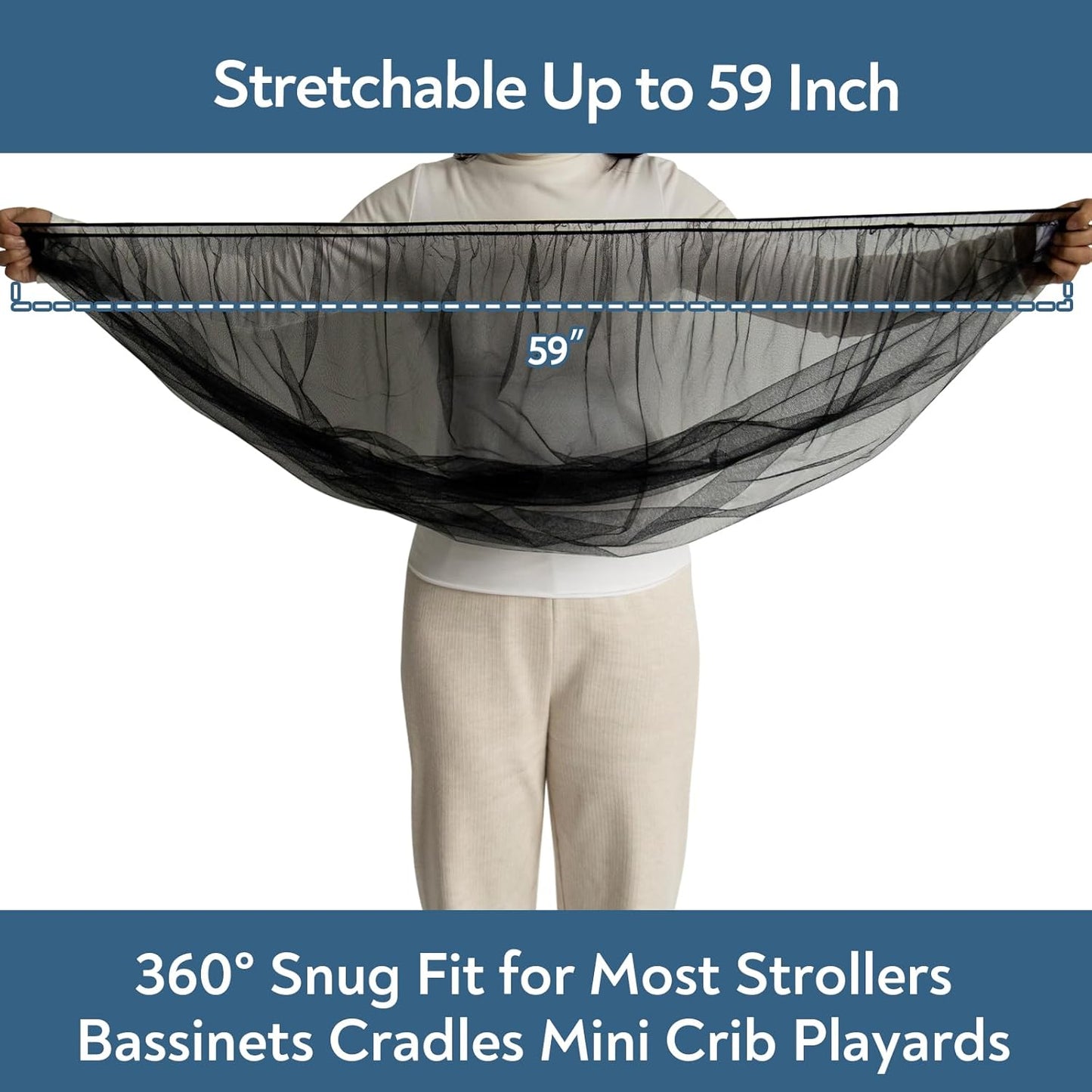 2 Pack Baby Mosquito Net for Stroller, Playard & Bassinet, Reusable Bug Net for Cradles, Carrier, Pack and Plays and Portable Mini Crib, Baby Playpen Mosquito, Black