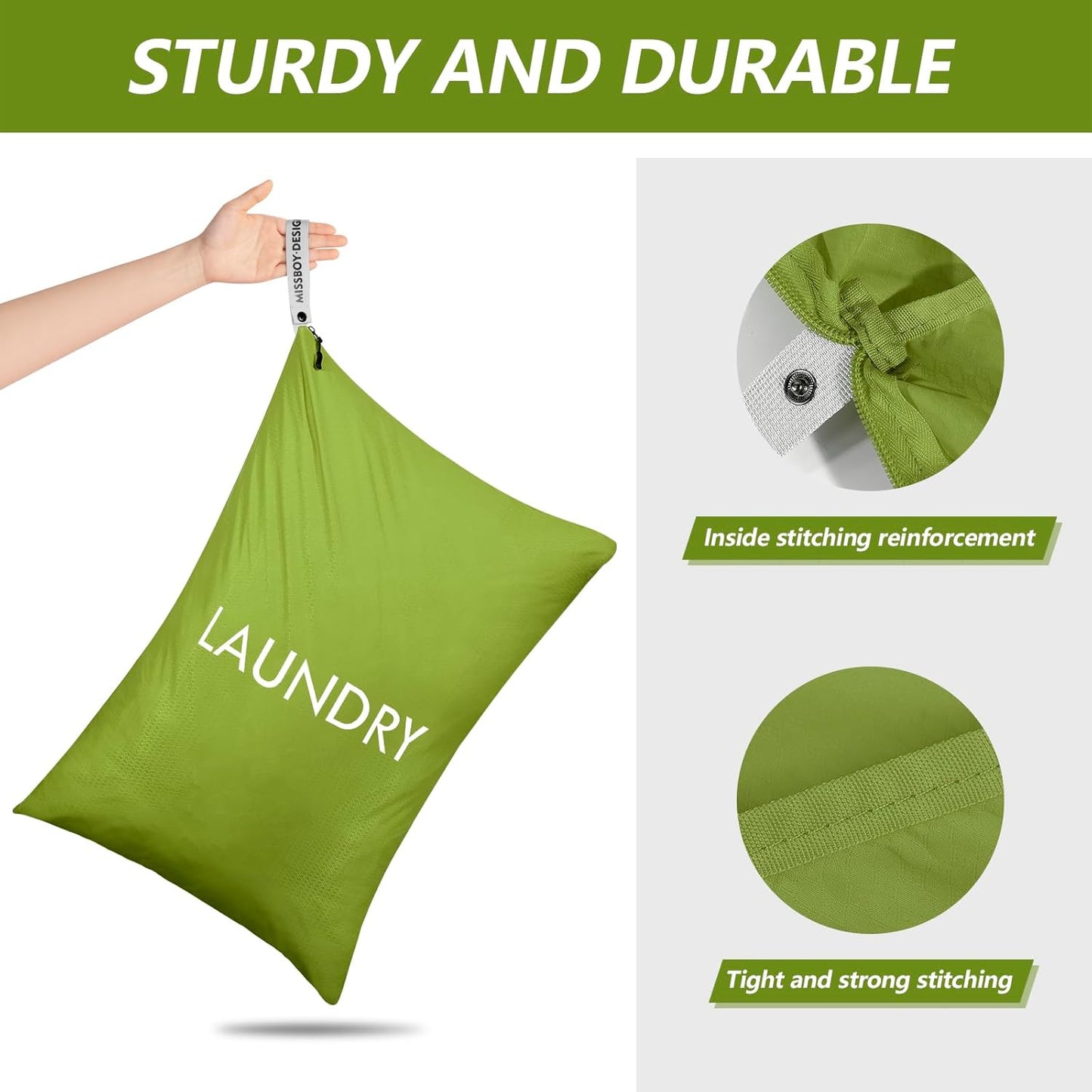 MissBoy Laundry Bag, Nylon Dirty Clothes Storage Bag, Splash-proof Travel Camping Laundry Bags with Zip, Lightweight Foldable Swimming Dry Wet Bag
