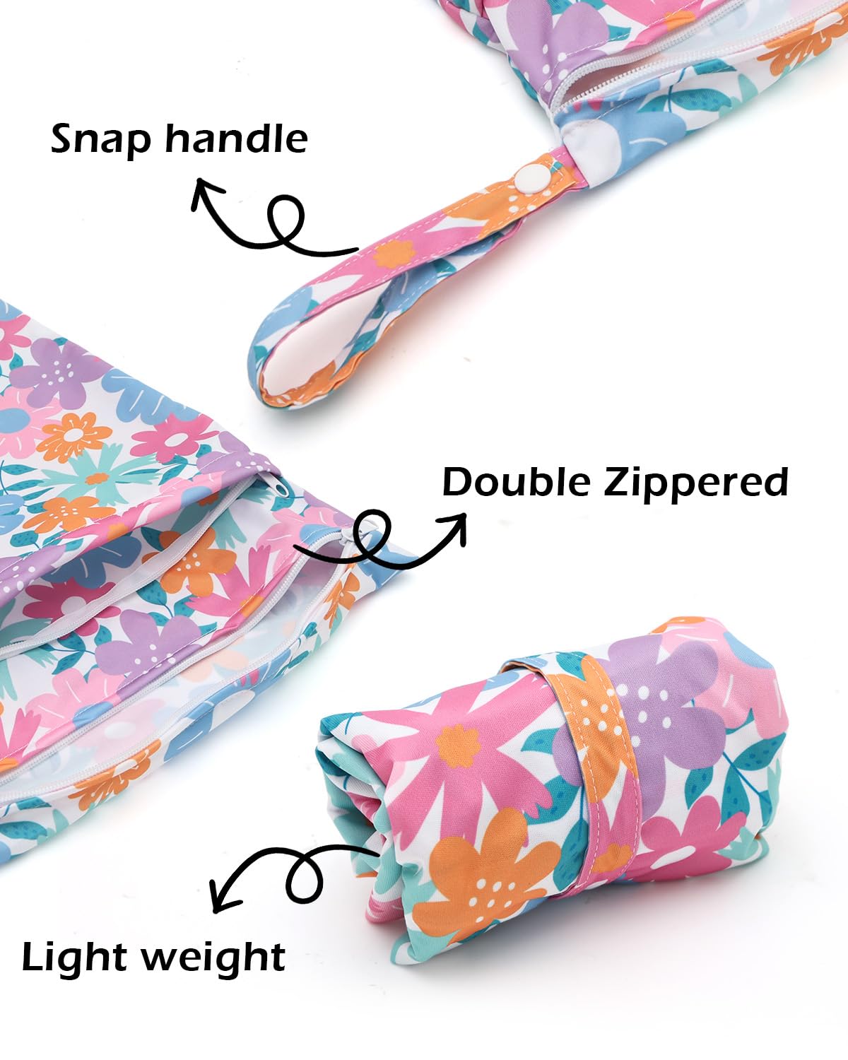 ALVABABY 3 Cloth Diaper Wet Dry Bags Waterproof Reusable with Two Zippered Pockets Travel Beach Pool Daycare Soiled Baby Items Yoga Gym Bag for Swimsuits or Wet Clothes Small medium Large 3L-SML07