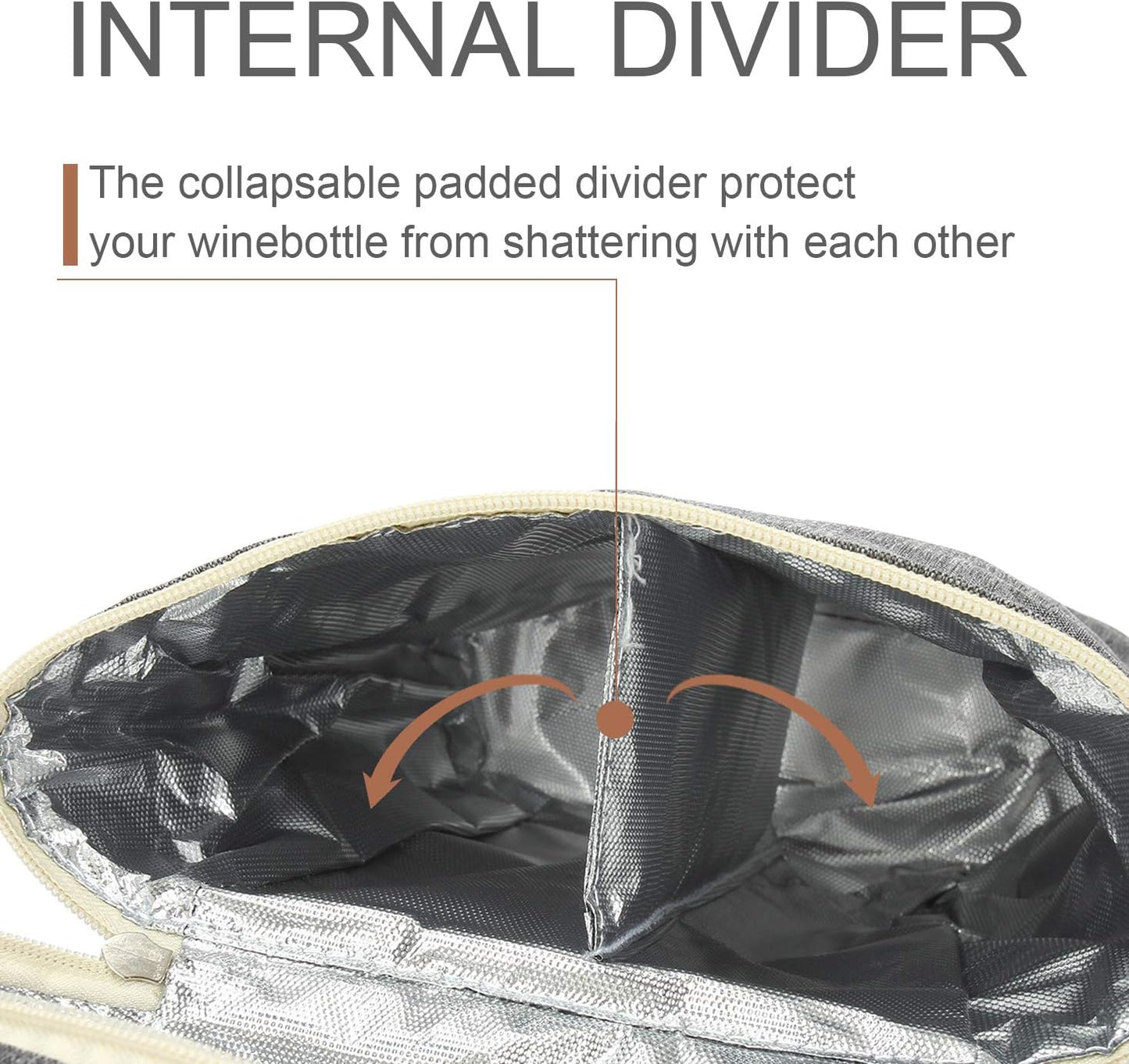 ZORMY 2 Bottle Insulated Wine Tote Bag, Wine Carrier Travel Padded Cooler Bag with Shoulder Strap & Corkscrew Opener, Perfect Wine Lover's Gift, Great for Picnics Grey