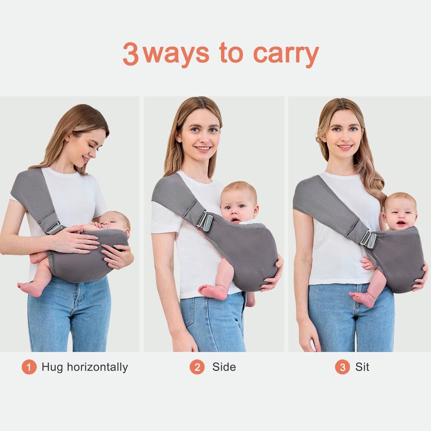 Baby Sling Carrier,Baby Carrier Newborn to Toddler,Toddler Carrier,Portable Lightweight & Spreadable Shoulder Straps (Dark Grey)