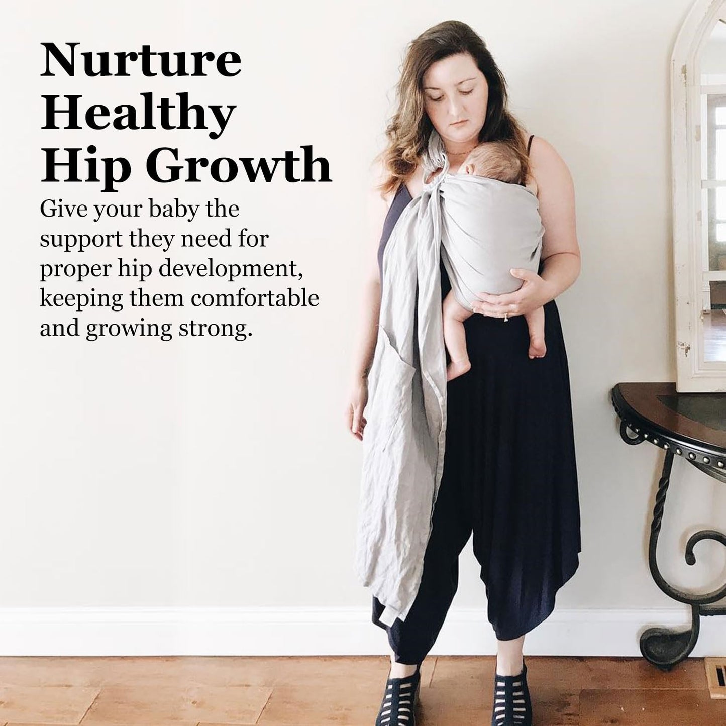 Ring Sling Baby Carrier, Soft Linen Cotton Baby Sling Carrier Newborn to Toddler, Baby Wrap Carrier for Plus Size Parents, Perfect Shower Gift, Grey