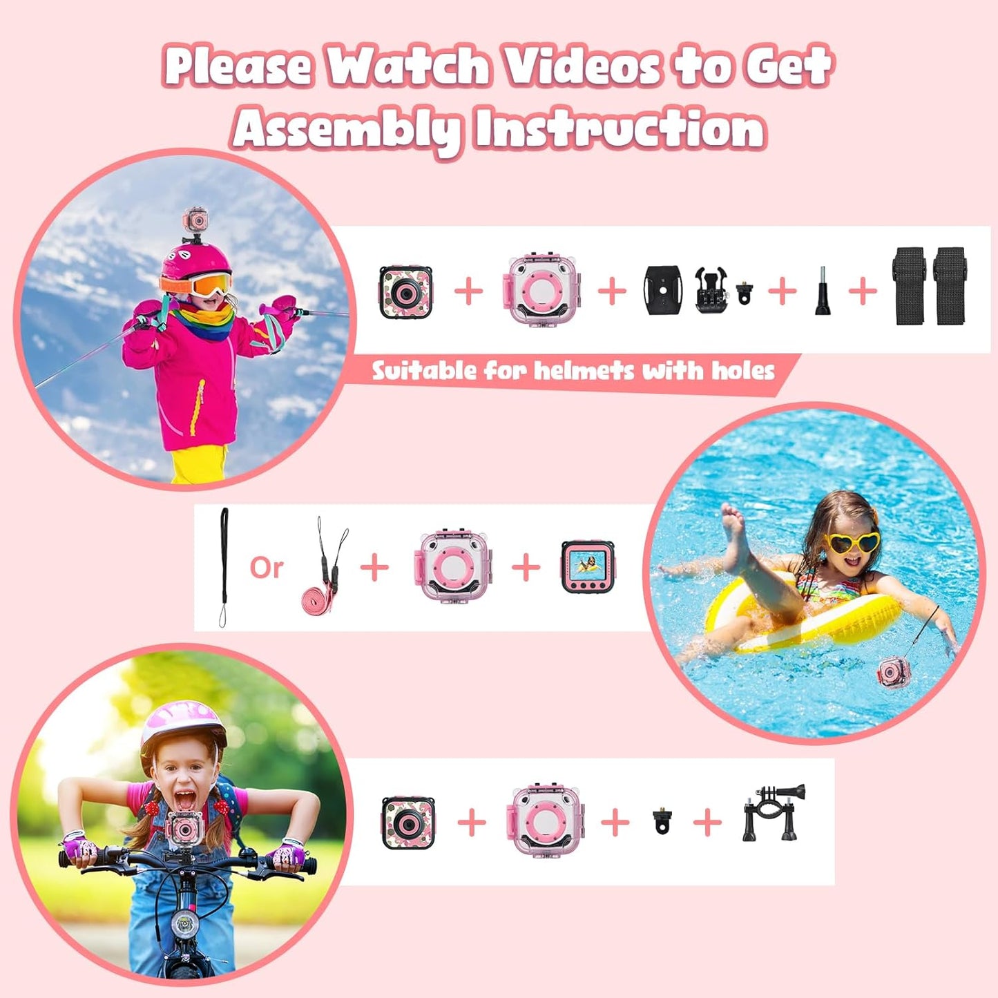 PROGRACE Kids Waterproof Camera Girls - Kids Video Camera Underwater 1080P HD Children Camcorder Digital Cameras for Girls Christmas Birthday Toys Gifts 3 4 5 6 7 8 9 10 11 12 Year Old