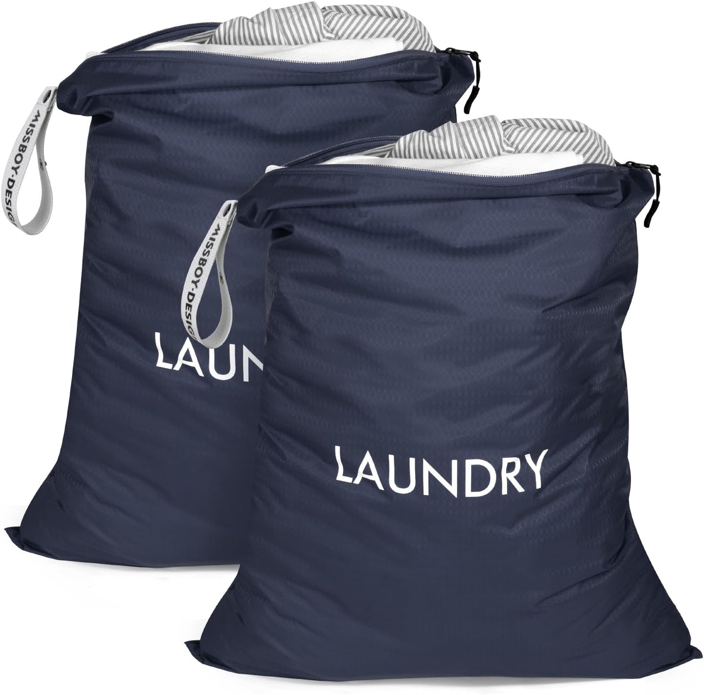 MissBoy 2 Pack Laundry Bags, Nylon Washable Wet Dry Bag, Travel Laundry Bags for Dirty Clothes, Dirty Clothes Organizer Bag for Home, College Dorm Laundromat